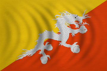 Flag of Bhutan wavy, real detailed fabric texture