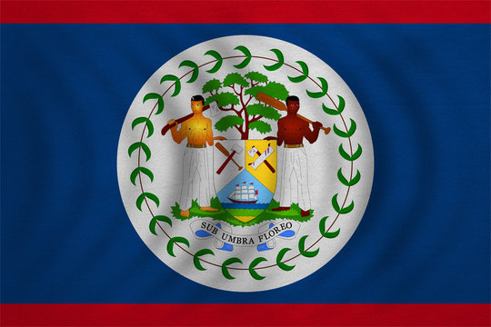 Flag of Belize wavy, real detailed fabric texture