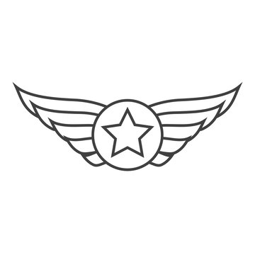 Aviation outline emblem, badge or logo. Military and civil aviation icon. Air force symbol. Vector stock illustration.