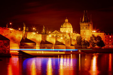 Prague Charles bridge at night