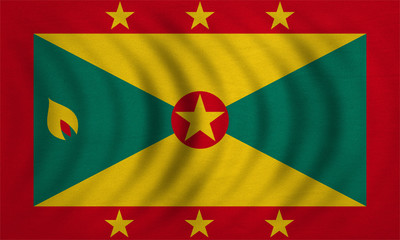 Flag of Grenada wavy, real detailed fabric texture