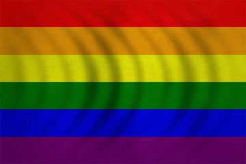 Rainbow gay pride flag wavy, real fabric texture