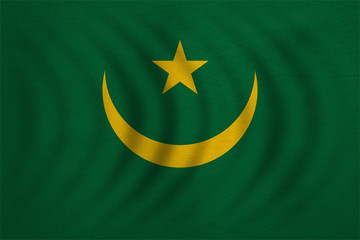 Flag of Mauritania wavy, detailed fabric texture