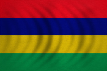 Flag of Mauritius wavy, detailed fabric texture