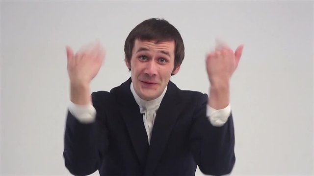 Inviting for a new project, excited businessman