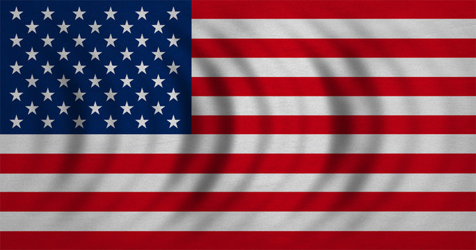 Flag of USA wavy, real detailed fabric texture
