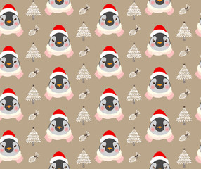 Christmas cute penguins pattern vector
