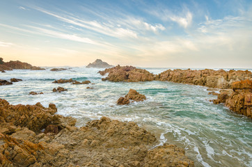 Knysna Heads coast, rocks in the Indian Ocean, Garden Route, South Africa