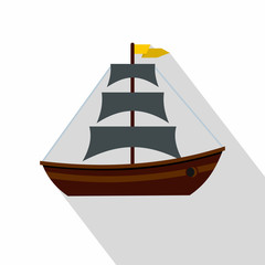 Boat with sails icon. Flat illustration of boat with sails vector icon for web