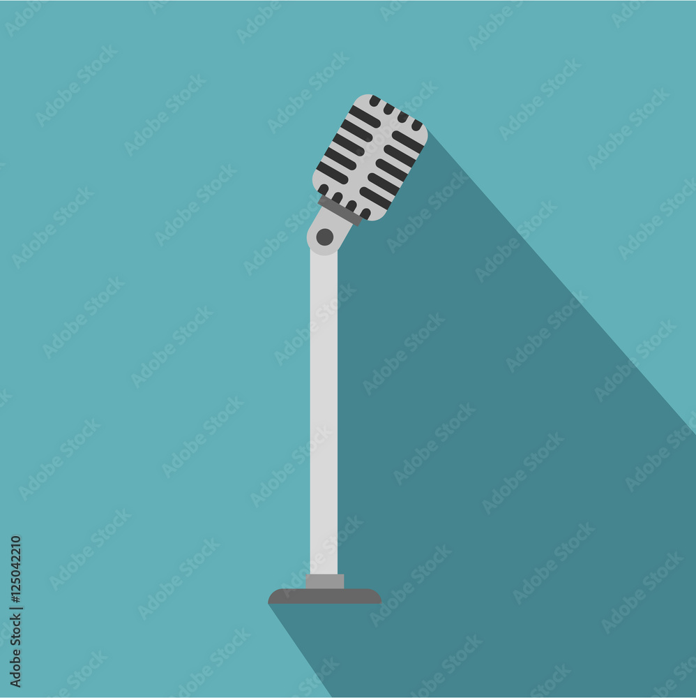 Poster microphone on stand icon. flat illustration of microphone on stand vector icon for web