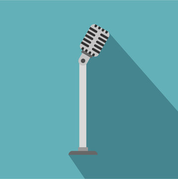 Microphone on stand icon. Flat illustration of microphone on stand vector icon for web