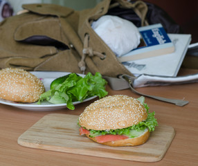 fresh fish burger with salmon