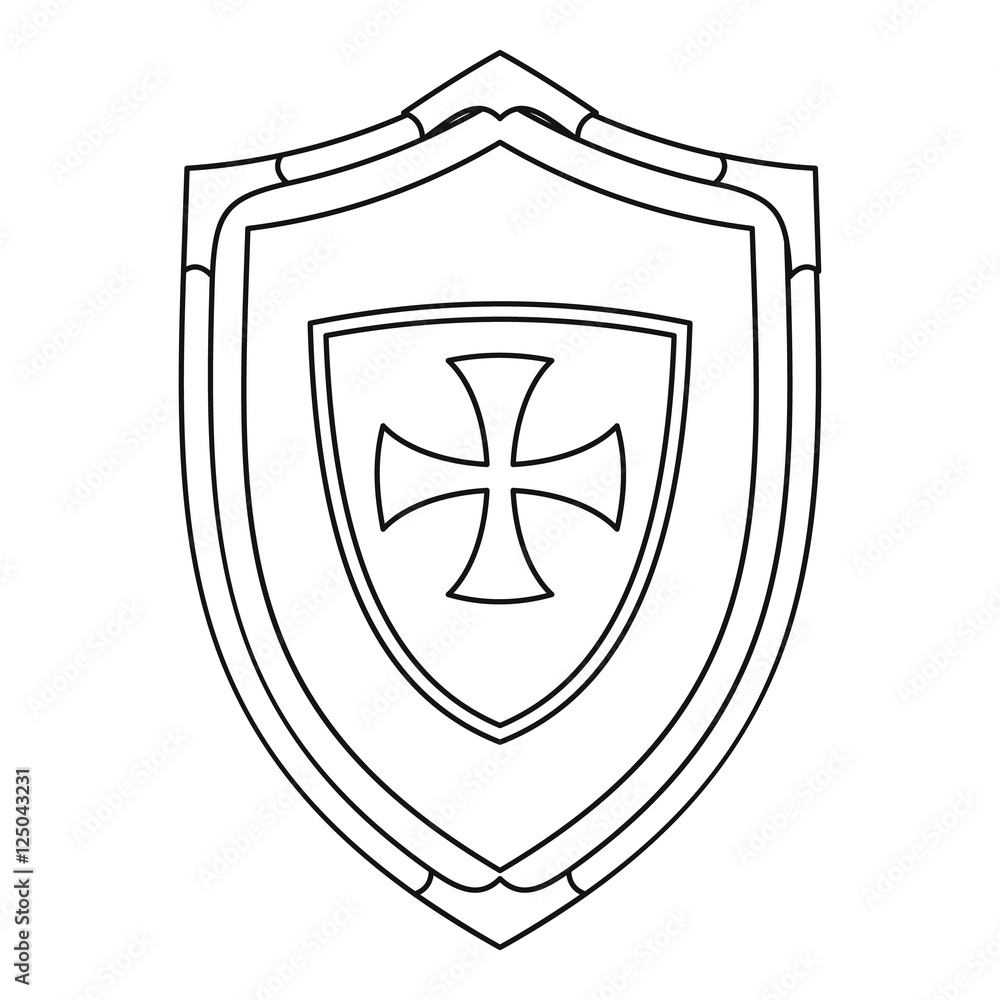 Aufkleber shield with cross icon. outline illustration of shield with cross vector icon for web