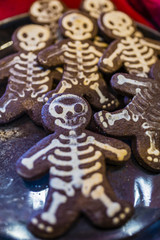 Halloween cookies in the shape of a sceleton.