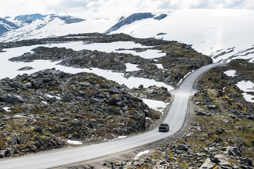 Nordic road traversing Mt. Dalsnibba near Geiranger, Norway