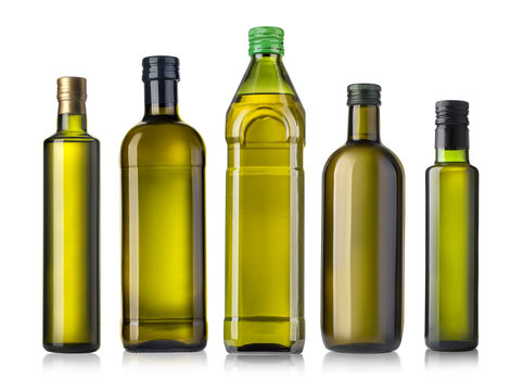 Olive oil bottle on white