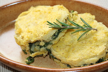 vegan food, sandwich polenta and cooked vegetables