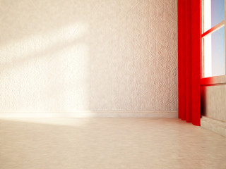 empty room with the red curtain, 3d
