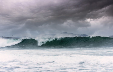 Atlantic ocean. Sea storm. The big waves - water background