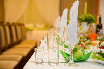 banquet table setting in restaurant