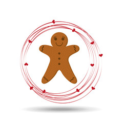 gingerman cookie cartoon happy and hearts vector illustration