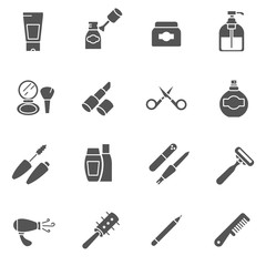 care products icons set. Cosmetics and care tools, simple symbols collection. isolated vector monochrome illustration.
