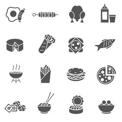 food icons set. ready meal, simple symbols collection. various dishes. isolated vector monochrome illustration.
