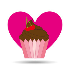 heart pink cartoon cupcake chocolate sweet icon design vector illustration