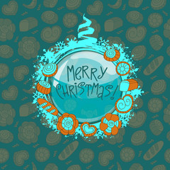 Vector Design Christmas. Template with doodle bakery hand drawn pattern, bread pattern, sketch. Business card for the New Year.