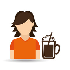 character girl cup coffee icon graphic vector illustration