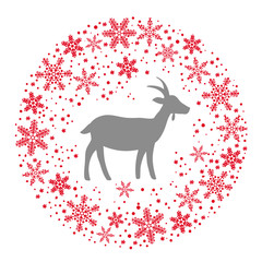 Winter Christmas Round Wreath with Snowflakes and Goat