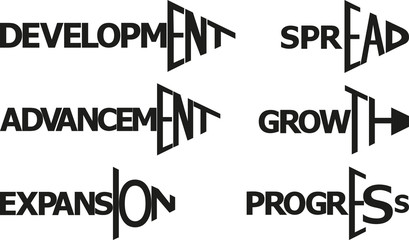 words - development growth expansion progress spread advancement in shape arrow