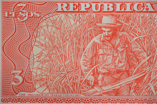 macro image of Ernesto Che Guevara in the Cuban banknote