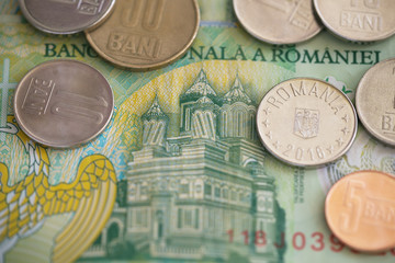 set of Romanian money - banknotes and coins..