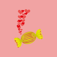 heart cartoon candy yellow sweet icon design vector illustration