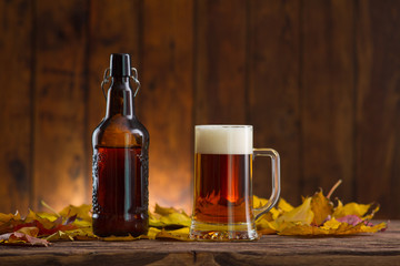 beer on wooden boards