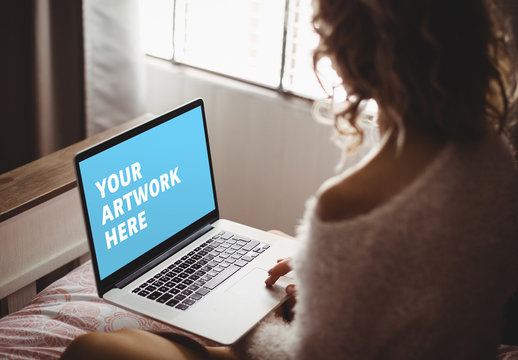 Woman Using Laptop Mockup