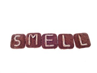 letter cookies spelling the word smell