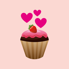 heart cartoon cupcake chocolate pink cream and strawberry sweet icon design vector illustration