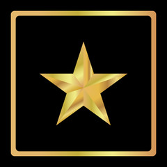 Golden star geometric 3d icon. Modern style. Vector illustration. Elegant symbol of achievements and victories. Symbol for web or print design. Product quality rating isolated on black background.