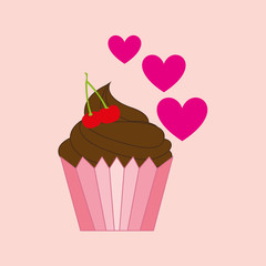 heart pink cartoon cupcake chocolate sweet icon design vector illustration