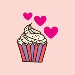 heart pink cartoon cupcake chips sweet icon design vector illustration