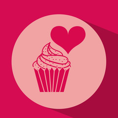 heart red cartoon silhouette cupcake icon design vector illustration