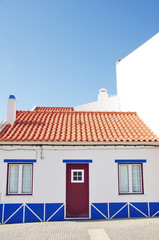 Traditional blue and white Alentejo Portuguese house, Porto Covo