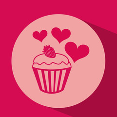 heart red cartoon cupcake strawberry icon design vector illustration