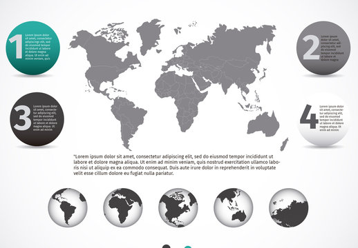 Grayscale International Data Infographic with Circular Tab Element