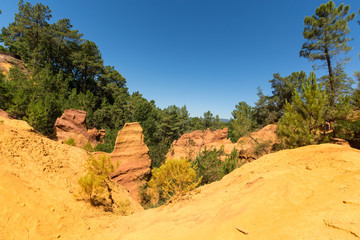 Orange ochre pigment picturesque hills. Roussillon, Provence