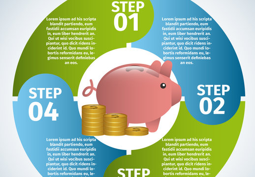 Circle Element Financial Infographic with Piggy Bank Icon