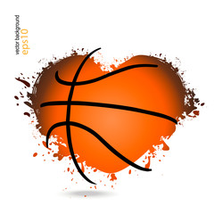 Obraz premium Vector object in the shape of a heart for basketball. Logo, symbol, can be used for posters, banners, web. Grunge style.
