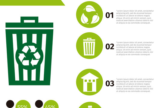 Green Trash Bin Element Recycling Infographic with Icon Set